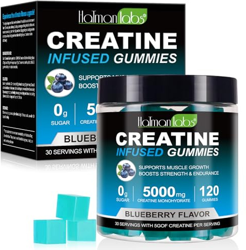 Creatine Gummies 5000mg 120 Pcs, Creatine Infused Gummies, Supports Muscle Growth, Increases Strength and Endurance, with 5gof Creatin Per Serving, Vegan, Sugar-Free, Blueberry Flavor