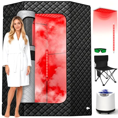 I-THERA-U Sauna a infrarossi per la casa - Sauna a vapore portatile 660 & 850 nm Sauna a infrarossi, tenda a vapore per tutto il corpo con generatore di vapore da 3 L 1200 W, bagno a vapore, 15