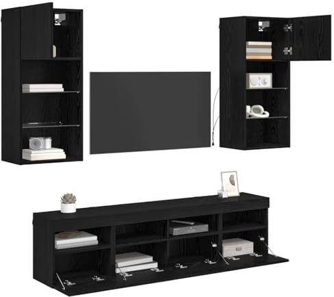 vidaXL TV Wand Einheiten mit LED 5 STK. Schwarz Eichen-Optik