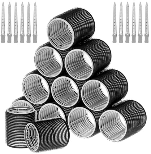 QWORK® 12 Pièces Bigoudis Cheveux Gros 48MM avec 12 Pinces 90MM, Rouleaux Réutilisables pour Boucles sur Cheveux Courts, Moyens ou Longs