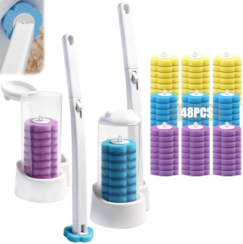LYPPUL Einweg Toilettenbürste, 2Pcs Set Klobürste Wandmontage mit 48 Stück Reiniger Nachfüllungen, WC Bürste Bürstengarnitur, Einweg Klobürste ür Waschbecken Badewanne Waschbecken Pool