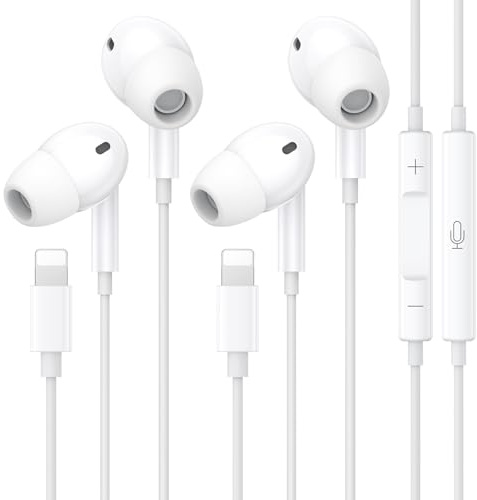 2 Pack Headphones Wired for iPhone [Apple MFi Certified] Wired Earphones Earbuds, Noise Reduction Built-in Mic & Volume Control Compatible with iPhone 14/13/SE/12/11/XR/8/7/XS.