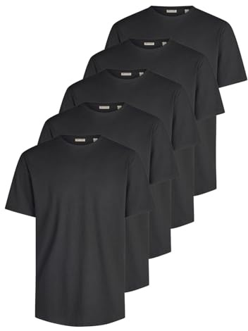 Only & Sons T-Shirt Herren Regular Fit ONSJEFF LONGY 5er Set Pack Lang Geschnitten Rundhals Kurzarm Sommer Basic Größe XXL Farbe Black (22039223)