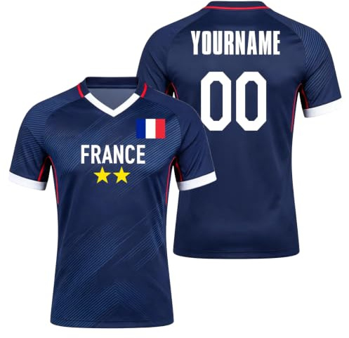 Maillot France 2026 Maillot de Foot Enfant Personnalisé avec Nom et Numéro T-Shirt de Football pour Homme Garçon Adulte, Confortable Respirant, Cadeaux de Football Personnalisés