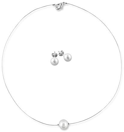 Rivelle Damen Brautschmuck Set Schmuckset Perlen Halskette Collier Ohrringe Schmuck Hochzeit Geschenkbox