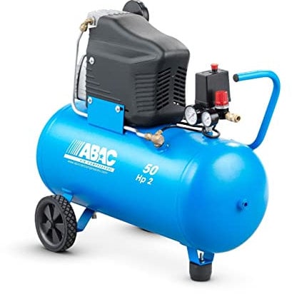 ABAC Compressore d'Aria PRO MONTECARLO L20, Compressore Aria 50 Litri, Doppio Manometro, Pressione Massima 10 Bar, Lubrificato ad olio, Ruote per Trasporto, Potenza 2 CV
