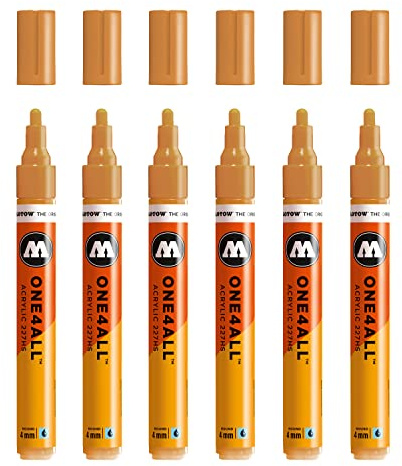 Molotow One4All 227HS Acryl Marker (4,0 mm Strichstärke, hochdeckend und permanent, UV-beständig, für fast alle Untergründe) 6 Stück Farbe 108 ockerbraun hell