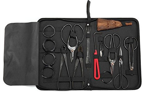PerGrate Lot de 10 Outils de Jardin pour bonsaï en Acier Carbone avec étui en Nylon