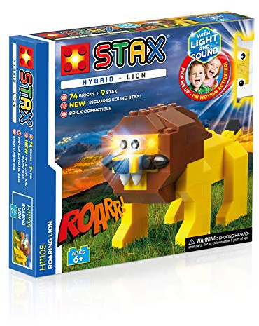 Light STAX Hybrid Rioring Lion H11105, Licht und Sound Bausteinset, kompatibel mit dem STAX System und allen bekannten Bausteinmarken, inklusive 74 Bausteinen und 9 STAX Bausteinen
