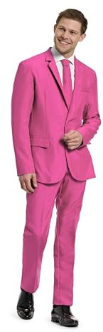 OFFSTREAM Herren Party Kostüm - 2 Stück Einfarbig Outfit für Halloween, Karneval, Fasching Party mit Jacke, Hose & Krawatte - Pink