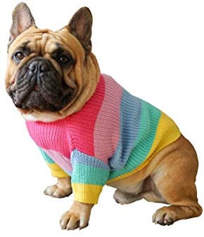Khemn Regenbogen Strickpullover Hundepullover - Niedliche Hundekleidung für Französische Bulldogge/Englische Bulldogge/Bullterrier/Mops (L)