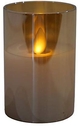 Hochwertige & Edle LED Kerze im Glas - Realistisch Flackernd - Neuartiges Design (Amber, Höhe: 7,5cm - Ø 5cm)
