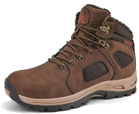 SPSHOOS Stivali da Neve Uomo Inverno Impermeabili Trekking Scarpe Outdoor Pelliccia Sneakers Marrone 43