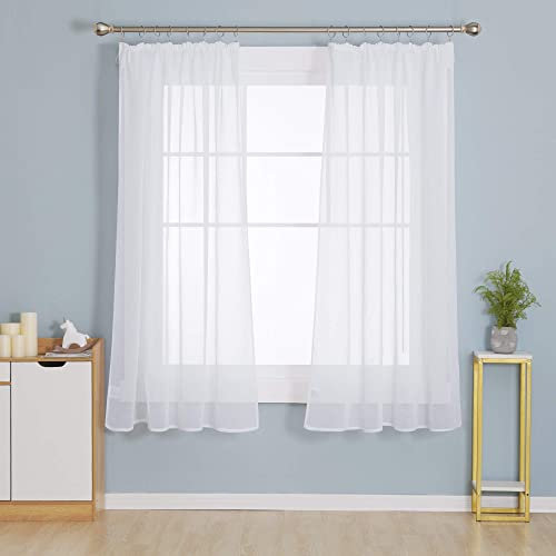Deconovo Gardinen Transparent in Leinenoptik Vorhänge für Schiene mit Kräuselband Stores Wohnzimmer Schlafzimmer, 160x132 cm(HöhexBreite), Weiß, 2er Set