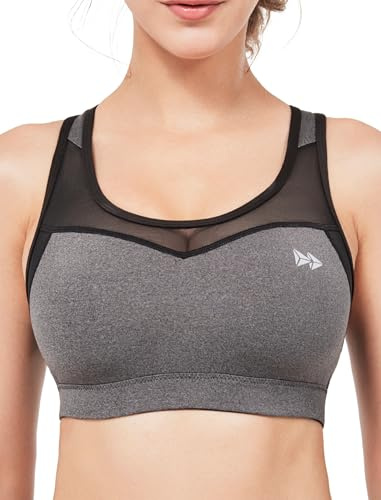 Yvette Sport BH Damen Mesh Ringerrücken ohne Bügel Große Größen Gepolstert, Dunkelgrau,S Große Größen