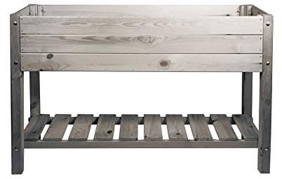 mgc24 Aiuola rialzata massiccia L – legno di pino grigio rettangolare per giardino, terrazzo/balcone, 118 x 40 x 78 cm