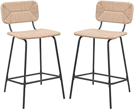 Tabourets de Bar Îlot Central Corde tressée et Métal - Coloris Naturel NEMA | Lot de 2