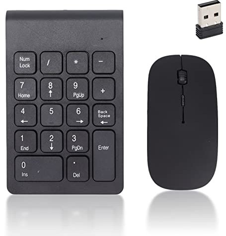 Numeric Keypad, Wireless Number Pad and Mouse Combo with USB Receiver, 1200DPI Portable Wireless Mouse and Laptop Numeric Keypad for PC Desktop Notebook
