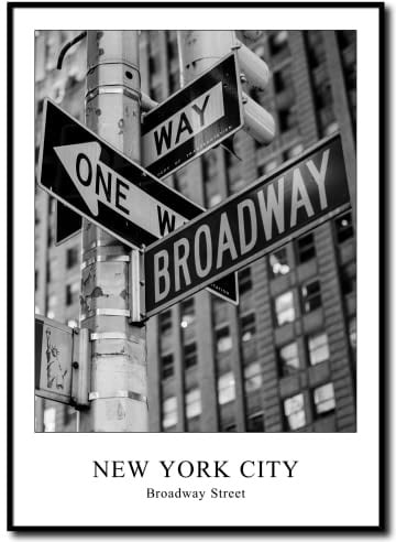 daazoo Rahmenbild New York Broadway | Wandbild mit Rahmen | Der Broadway ist die älteste und mit mehr als 25 km die längste Nord-Süd-Durchquerung Manhattans | schwarz weiß | 50 x 70 cm