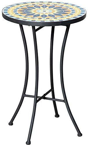 Outsunny Table d'appoint en métal avec Plateau en mosaïque de céramique, Ф35.5x53.5cm, Multicolore