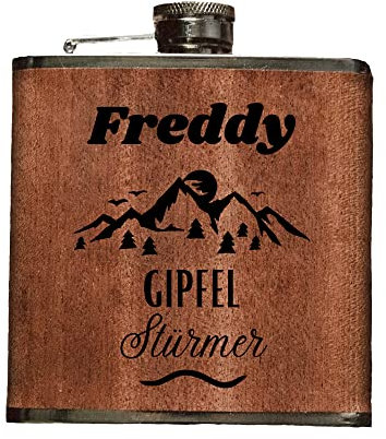 ABENTEUERNAH - Personalisierter Flachmann mit Gravur - Individuelle Geschenke für Männer - Ideals als Vatertagsgeschenk, Geschenk für Camper oder als Jäger Geschenk (Gipfelstürmer)