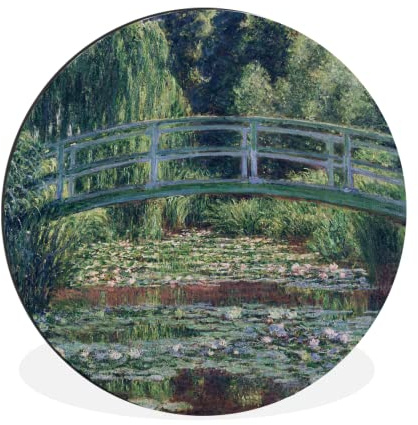 MuchoWow Wandbild Rund Wanddeko Deko Wohnzimmer Bilder 30x30 cm Die japanische Brücke und die Seerosen - Gemälde von Claude Monet