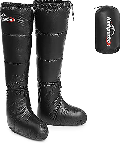 Lixada Winter Camping Daunensocken Warme Weiche Winddichte Lange Schlafschuhe mit verstellbarem Kordelzug für Camping Rucksack Schlafsack Zelt Herren Damen Unisex Daunenstiefel mit Aufbewahrungstasche
