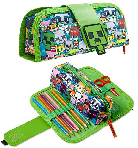 Minecraft Federmäppchen Federtaschen Mäppchen Etui Stifte Schulsachen 2 in 1 Pencil Case für Schule Jungen Mädchen Gamer