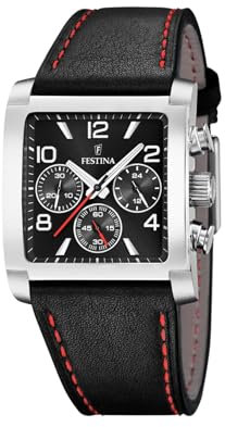 Montre FESTINA pour Homme F20653/3 Timeless Chronograph Boîtier en Acier Inoxydable Gris Bracelet en Cuir Noir