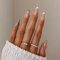 JUSTOTRY 24 Pcs Gold Glitter Almond Short False Nails Pattern,Milky White French Press on Nails,Trendy Nude Fake Nails Short,Stiletto Medium Stick on Nail for Women