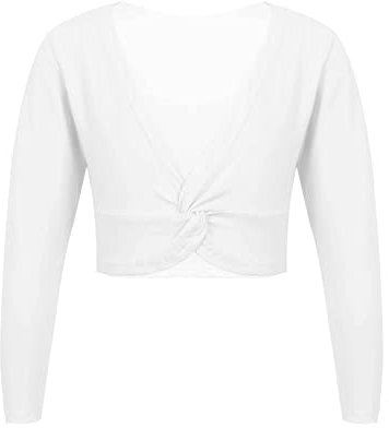 iEFiEL Mädchen Baumwolle Ballettjacke Lange Ärmel Tanzkleidung Ballett Trikot Tanz Oberteile Gymnastik Ballett Bolero Weiß 116-140