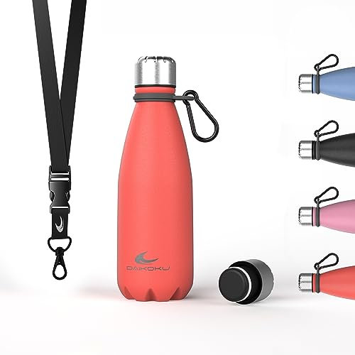 Daikoku - Edelstahl Wasserflasche | 100% Auslaufsicher | Hält 12 Stunden Heiß, 24 Stunden Kalt | BPA-Frei und Gesund | Modische Farbe, Ideal für Alltag und Outdoor | Korallenfarbene | 350 ML