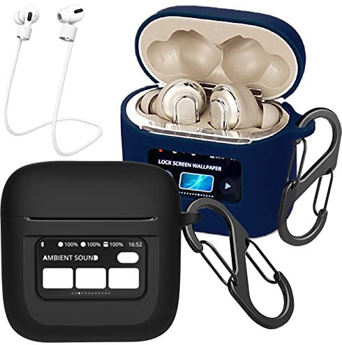 [2-Pack] easyBee Hülle Kompatibel mit JBL Tour Pro 2, mit 2 Karabiner 2 Anti-Verlust-Gurte, Liquid Silikon Case Ultradünn Stoßfest Schutzhülle Bluetooth Kopfhörer Tasche - Schwarz und Blau