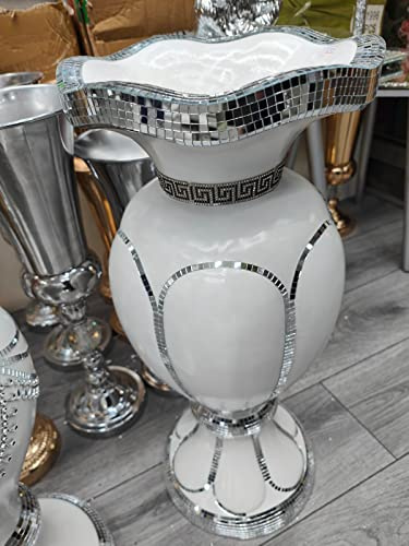 Biznest White & Silver Floor Vase Large 40X60Cm Sparkly Silver Mirrored Floor Vase Style 04