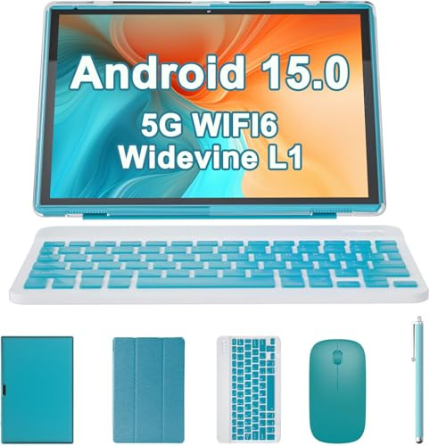 Tablette 2 en 1 avec étui clavier, souris et stylet, tablette Android 14 tablettes PC, 6 Go de RAM + 32 Go de ROM, support extensible de 1 To, batterie 6000 mAh, tablette IPS 10,1, tablette 2 MP + 8