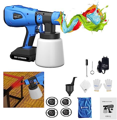 21V Pistolet sans Fil avec pulvérisateur de Peinture à Batterie, Pistolet à Piles DIY Peinture Rapide, 4 Buses pour Table, Chaise, clôture, Artisanat, h25xw28.5xd7.5cm, Bleu