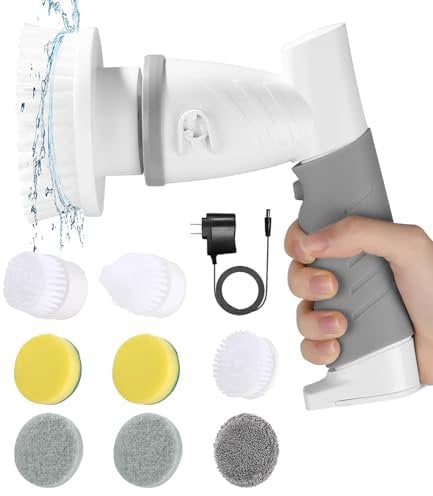 Cepillo Electrico Limpieza Hogar, Cepillo Limpieza Electrico con 8 Cabezas de Cepillo Reemplazables, 2000 mAh Cepillo Limpieza Ducha Inalámbrico, Power Spin Scrubber para Baño Cocina Esquinas Coche