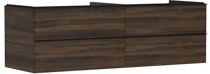 hansgrohe Xelu Q Waschtischunterschrank, 1560x550, 4 Schubkästen, für Konsolen mit Aufsatzwaschtisch, ohne Siphonausschnitt 5409, Farbe: Möbel Nussbaum Dunkel/Griff Mattschwarz