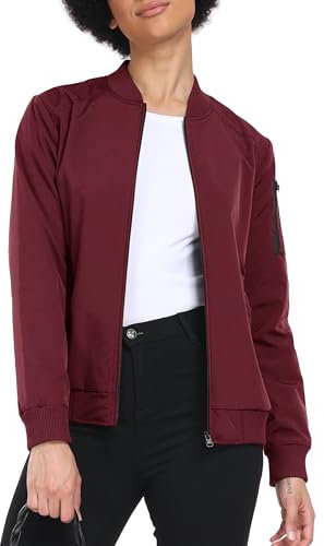MoFiz Veste Bomber Femme Printemps Veste d'été légère Casual College Jacket Veste de loisirs entièrement zippée Rouge XS