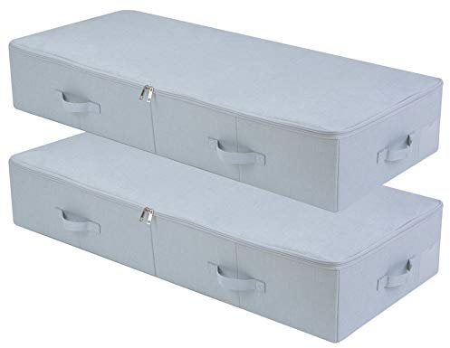 Amonsen 2er-Pack, 100X 43X 18cm, 3-seitiger Reißverschluss Unterbett, Kleiderschrank Kleidung, Schuhe Aufbewahrungsbehälter, zusammenklappbar & atmungsaktiv, Hellgrau