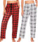 Ymmchy Damen Pyjamahose Lang Schlafanzughose Kariert Freizeithose Frauen Schlafhose Weiche Nachtwäsche Hose 2-Pack Rot Kariert/Schwarze Kariert S