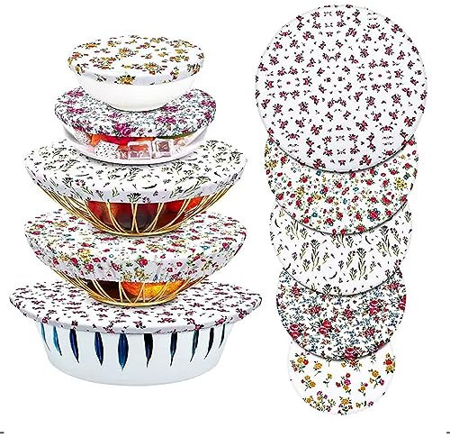 5pcs Abdeckhauben für Lebensmittel Wiederverwendbare, Stoff, Topfhauben Set mit Gummizug für Glassalat-Schüssel, Topf-Frischhaltung und Schutz vor Staub - 5 Größen (A)