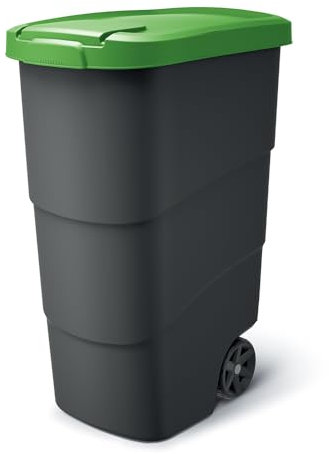 Poubelle universelle avec roues et couvercle - En plastique - Vert - 90 l