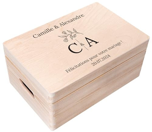Creative Deco Cadeau de Mariage Personnalisé | Boîte à Souvenirs de Mariage | Coffret Cadeaux Personnalisable Jeunes Mariés/Couple | Motif de Mariage Multiple | Boîte en Bois