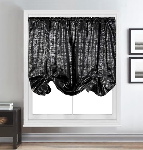 householdfurnishing Thermal Blackout Tie-up Blind Metallic Sparkle Curtain Bling Panel (Black, Width 55 x Drop 60)