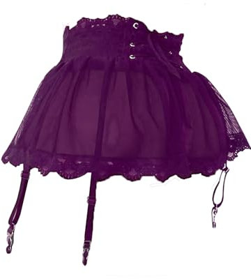 iSpchen Minigonna sexy da donna in tulle traslucido mini gonna gonna in tulle vestito corto, bretelle, vita alta, micro gonna, viola., L