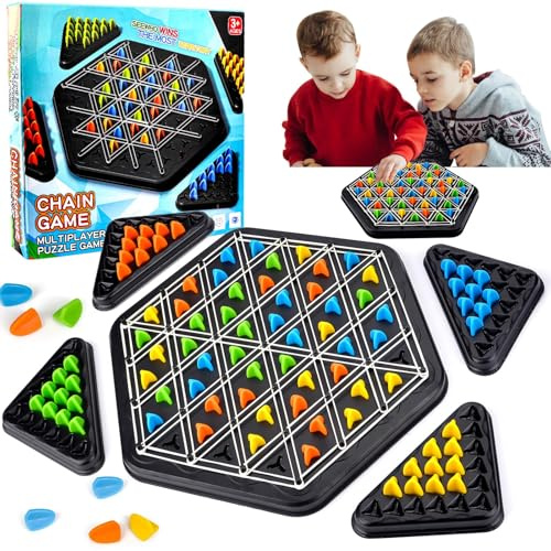Dreieck Spiel Mit Gummi, Triggle Spiel, Triggle Gummibänder Brettspiele, Ketten Dreieck Schachspiel, Brettspiele Dreieck Interaktives Steckspiel, Ideal für Familientreffen von Kindern Erwachsenen