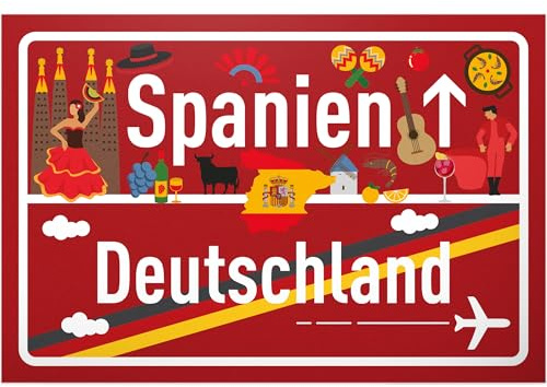 DankeDir! Spanien Deutschland Ortsschild - Kunststoff Schild 30 x 20 cm - Geschenk Idee Gutschein Reise Urlaub Reisegutschein Männer & Frauen Geldgeschenk Abschiedskarte Geschenkidee Deko Karte