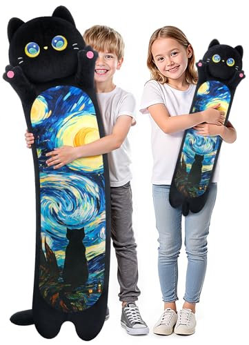 Mewaii 130CM Kuscheltier Kawaii Langes Katzen Plüsch Kissen Schwarze Katze Stofftiere Plüschtier Ausgestopftes Tier Spielzeug Kuschelkissen Geschenk Plüschkissen