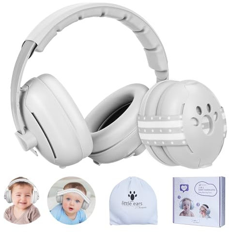 Ceuku Orejeras 2 en 1 para bebé, protección contra el ruido, auriculares con cancelación de ruido para bebés con banda elástica ajustable para protección auditiva de festivales, conciertos, deportes,